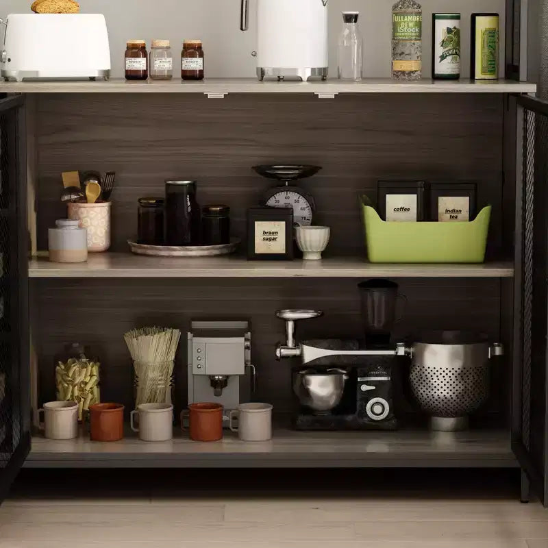 Famapy Buffet de cuisine en bois de 150 cm avec portes métalliques, 3 tiroirs et étagères pour salle à manger