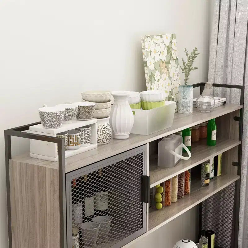 Famapy Buffet de cuisine en bois de 150 cm avec portes métalliques, 3 tiroirs et étagères pour salle à manger