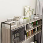 Famapy Buffet de cuisine en bois de 150 cm avec portes métalliques, 3 tiroirs et étagères pour salle à manger