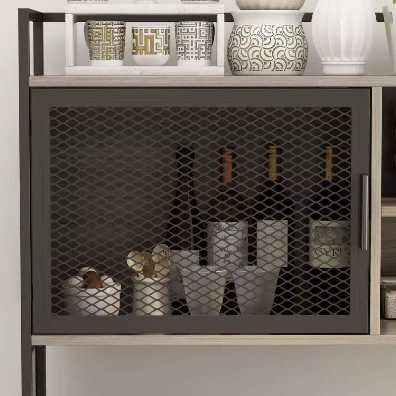 Famapy Buffet de cuisine en bois de 150 cm avec portes métalliques, 3 tiroirs et étagères pour salle à manger