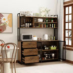 Famapy Buffet de cuisine en bois de 150 cm avec portes métalliques, 3 tiroirs et étagères pour salle à manger