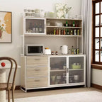 Famapy Buffet de cuisine en bois de 150 cm avec portes métalliques, 3 tiroirs et étagères pour salle à manger
