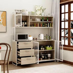 Famapy Buffet de cuisine en bois de 150 cm avec portes métalliques, 3 tiroirs et étagères pour salle à manger