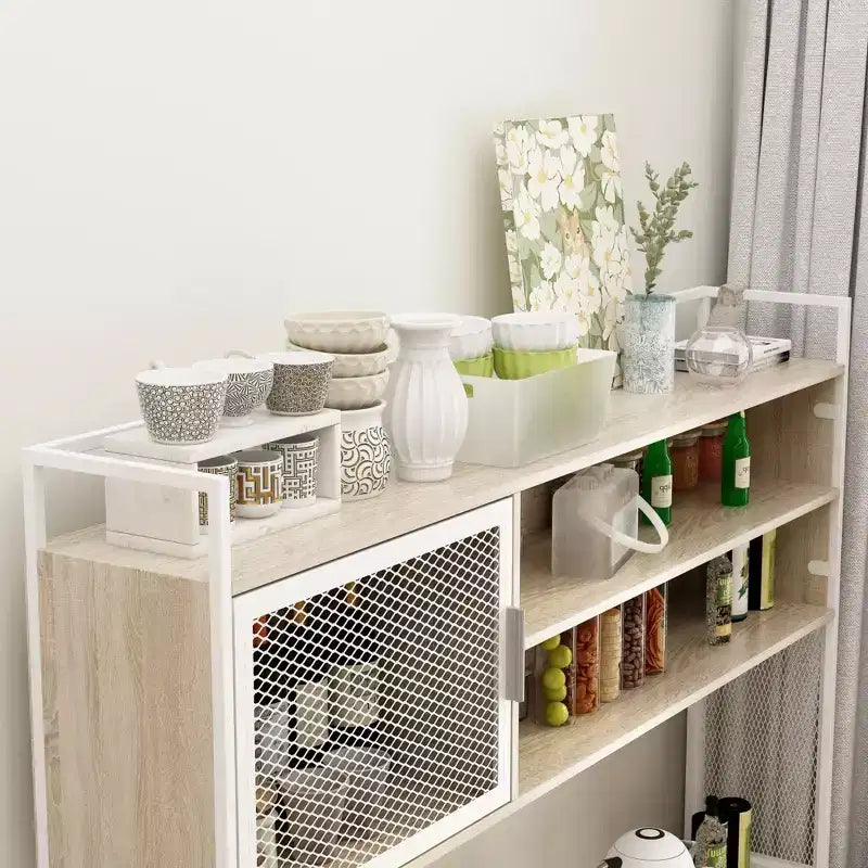 Famapy Buffet de cuisine en bois de 150 cm avec portes métalliques, 3 tiroirs et étagères pour salle à manger