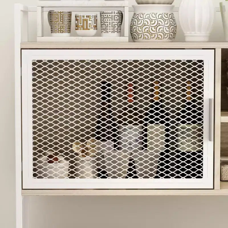 Famapy Buffet de cuisine en bois de 150 cm avec portes métalliques, 3 tiroirs et étagères pour salle à manger