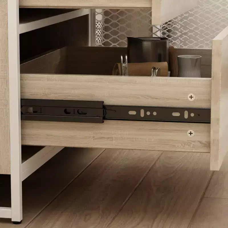 Famapy Buffet de cuisine en bois de 150 cm avec portes métalliques, 3 tiroirs et étagères pour salle à manger