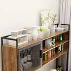 Famapy Buffet de cuisine en bois de 150 cm avec portes métalliques, 3 tiroirs et étagères pour salle à manger