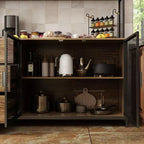 Famapy Buffet de cuisine en bois de 150 cm avec portes métalliques, 3 tiroirs et étagères pour salle à manger