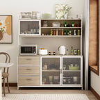 Famapy Buffet de cuisine en bois de 150 cm avec portes métalliques, 3 tiroirs et étagères pour salle à manger