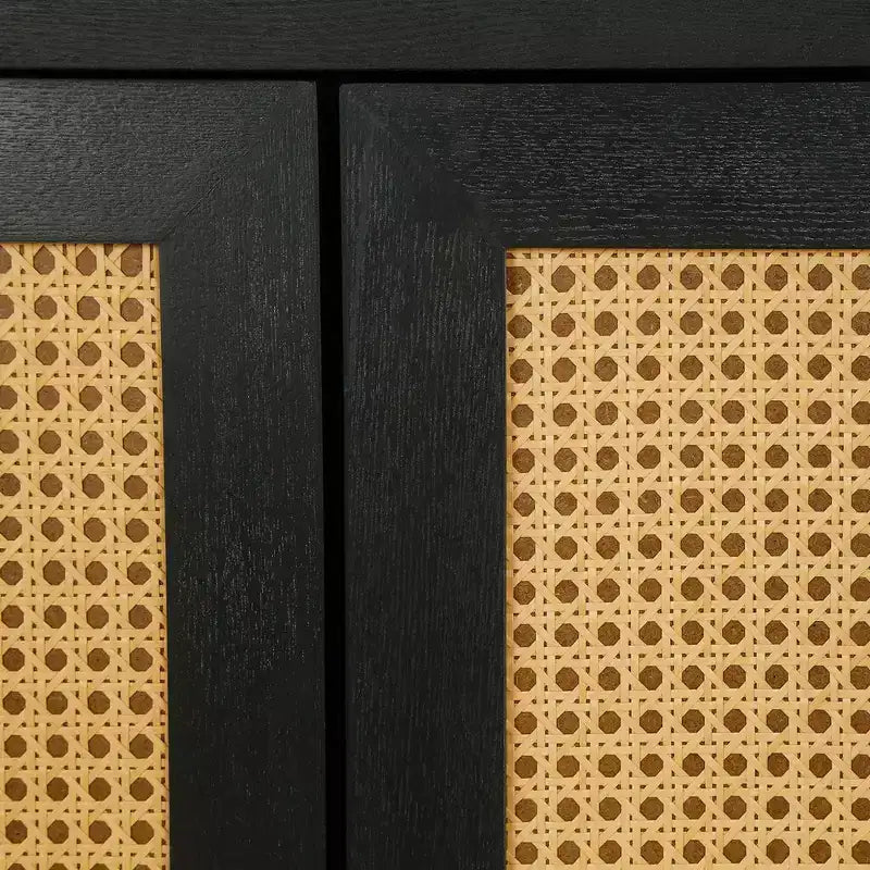 Buffet en rotin, Armoire de rangement d'appoint avec portes en rotin, Buffet de rangement autoportant pour entrée, salon ou couloir