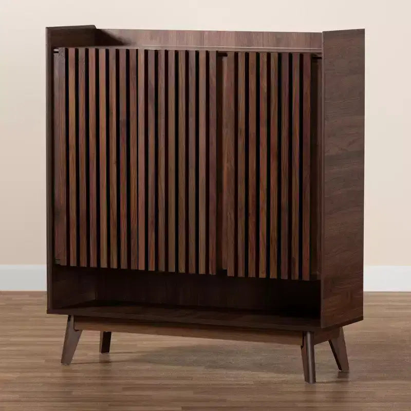 Meuble à chaussures en bois, finition noyer, style moderne Mid-Century, Baxton Studio Delaire