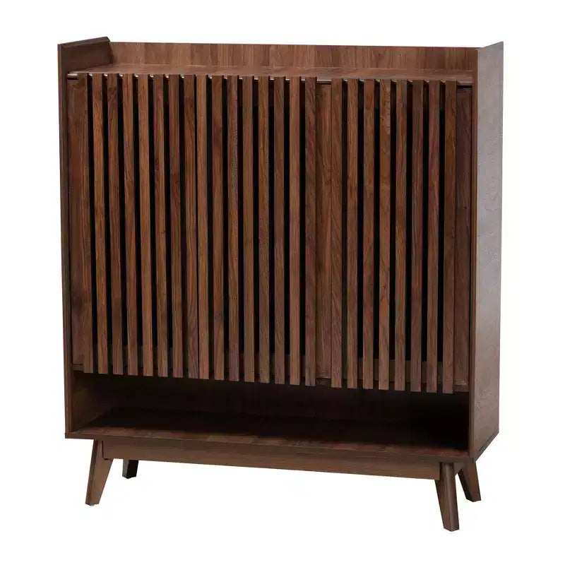 Meuble à chaussures en bois, finition noyer, style moderne Mid-Century, Baxton Studio Delaire