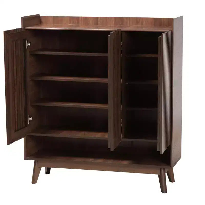 Meuble à chaussures en bois, finition noyer, style moderne Mid-Century, Baxton Studio Delaire