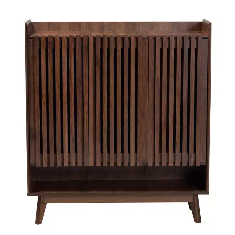Meuble à chaussures en bois, finition noyer, style moderne Mid-Century, Baxton Studio Delaire