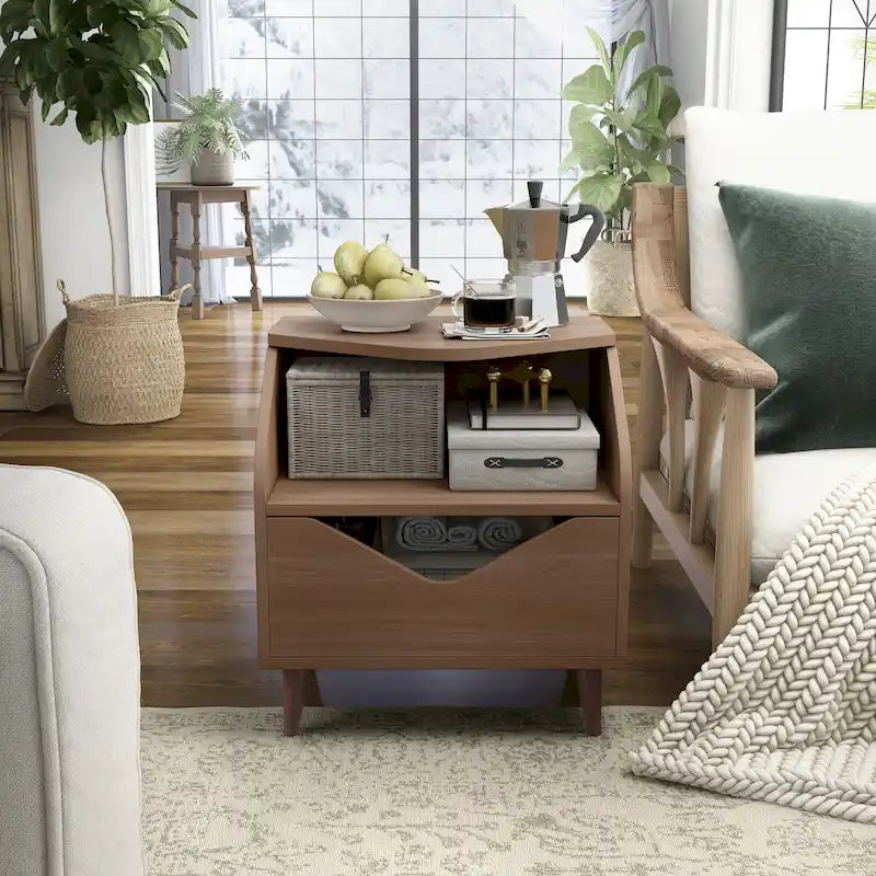 Table d'appoint mi-siècle moderne 20 po avec 1 tablette et 1 tiroir