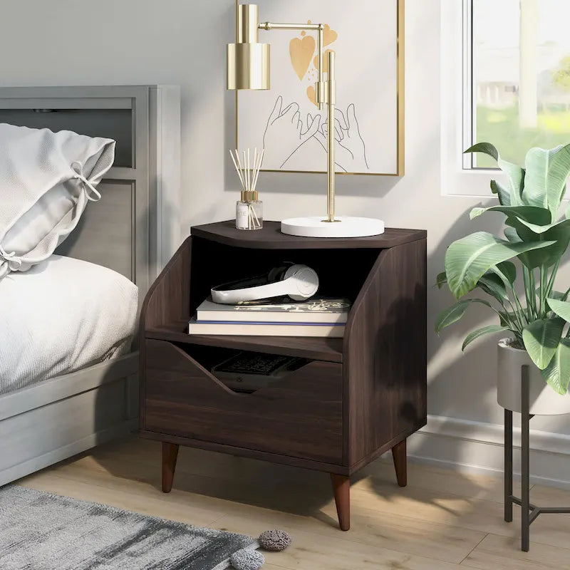 DH BASIC Mid-century Modern 20-inch 1-Shelf and 1-Drawer End Table by Denhour