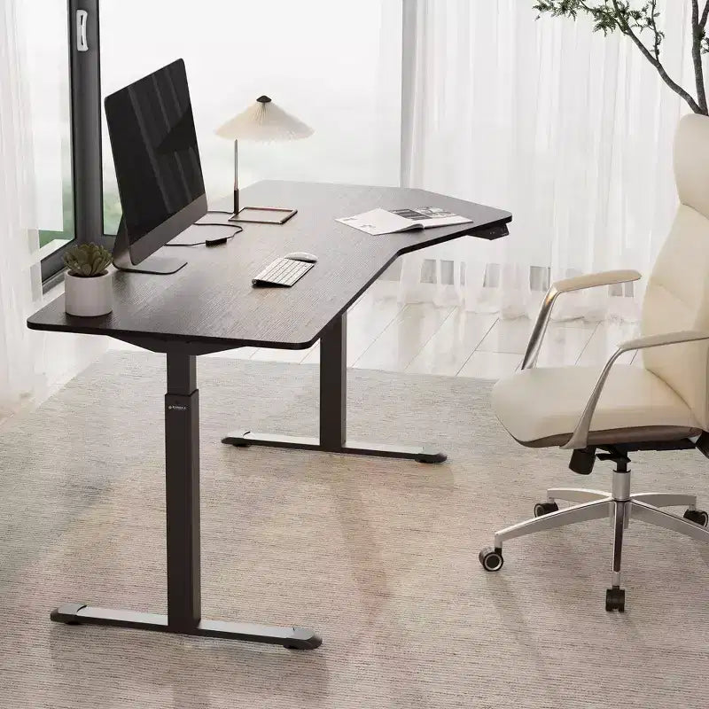 Bureau debout de forme unique 70x29, Bois fumé, 37,99P x 70l x 29,53-48,03 H