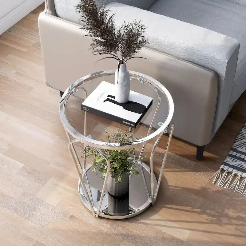 Table d'appoint à plateau en verre 1 étagère de 20 pouces