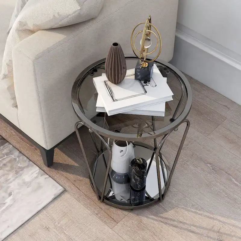 Table d'appoint à plateau en verre 1 étagère de 20 pouces