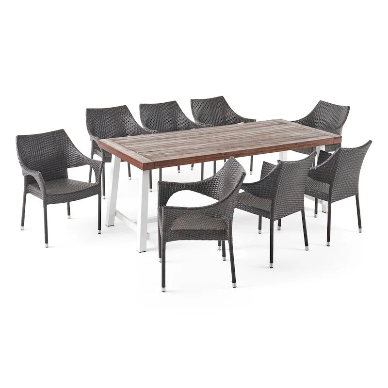 Ensemble de salle à manger d'extérieur 8 places en bois et osier Espanola de Christopher Knight Home