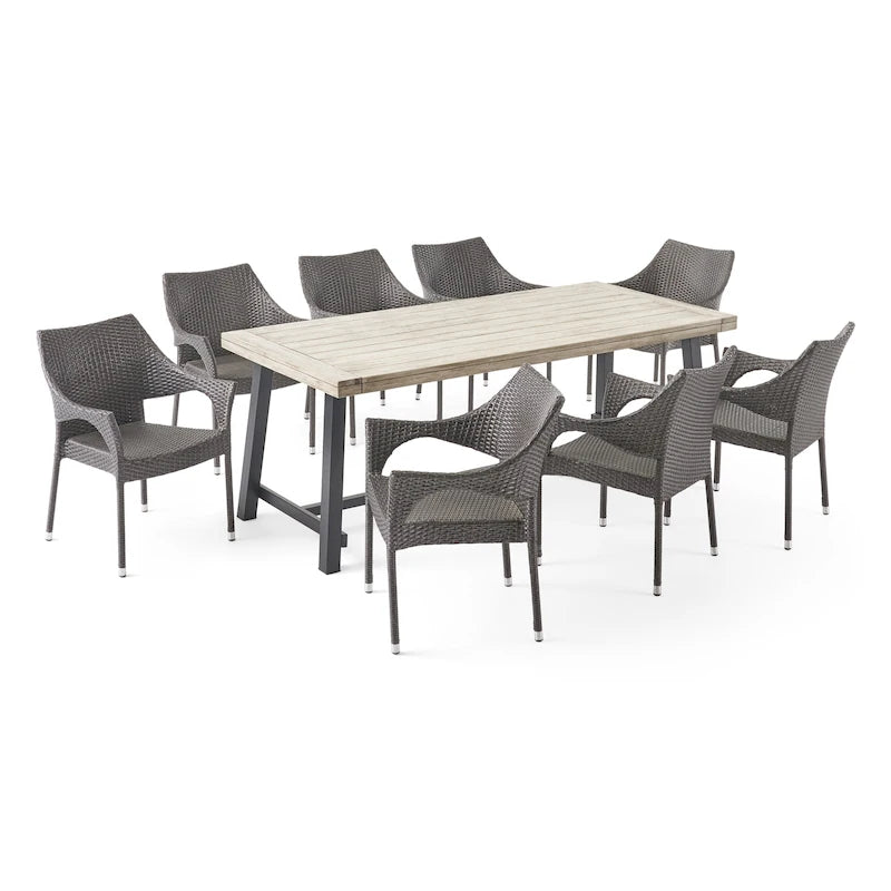 Ensemble de salle à manger d'extérieur 8 places en bois et osier Espanola de Christopher Knight Home