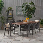 Espanola Outdoor 8 Seater Wood and Wicker Dining Set by Christopher Knight Home