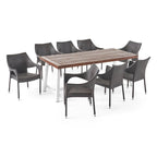 Ensemble de salle à manger d'extérieur 8 places en bois et osier Espanola de Christopher Knight Home