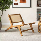 Costway Lot de 1 ou 2 chaises en bois de teck style Mid-Century avec assise et dossier en rotin tissé à la main