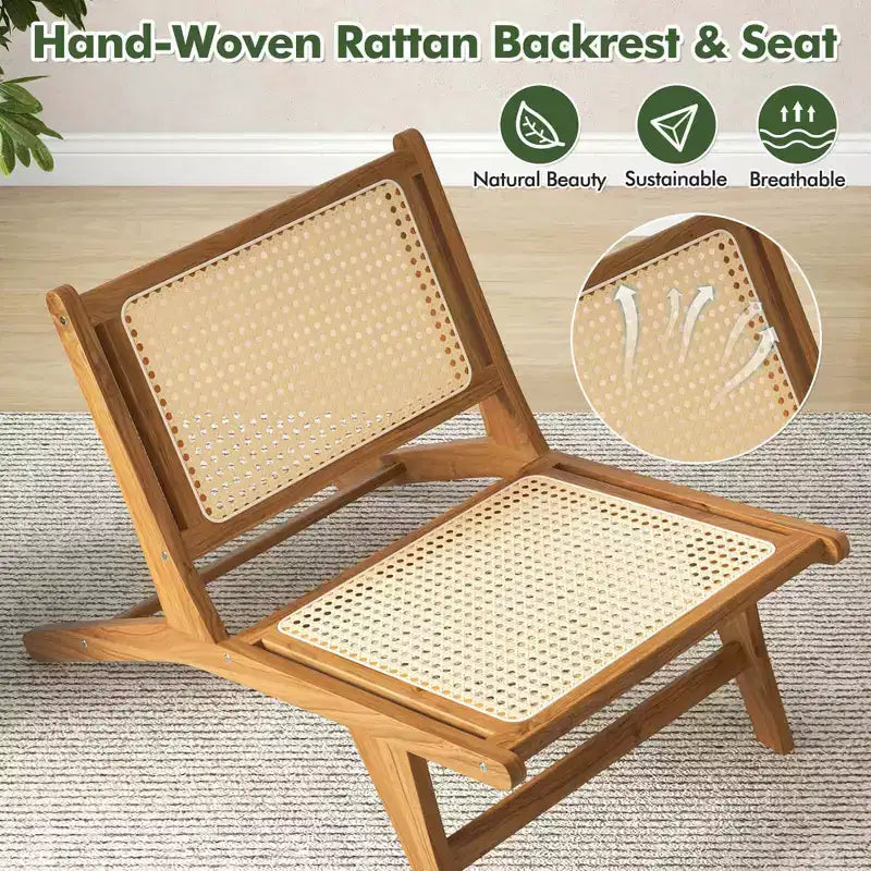 Costway Lot de 1 ou 2 chaises en bois de teck style Mid-Century avec assise et dossier en rotin tissé à la main