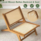 Costway Lot de 1 ou 2 chaises en bois de teck style Mid-Century avec assise et dossier en rotin tissé à la main