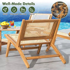 Costway Lot de 1 ou 2 chaises en bois de teck style Mid-Century avec assise et dossier en rotin tissé à la main