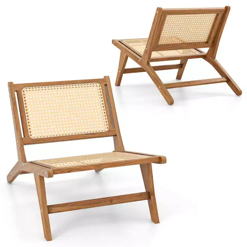 Costway Lot de 1 ou 2 chaises en bois de teck style Mid-Century avec assise et dossier en rotin tissé à la main
