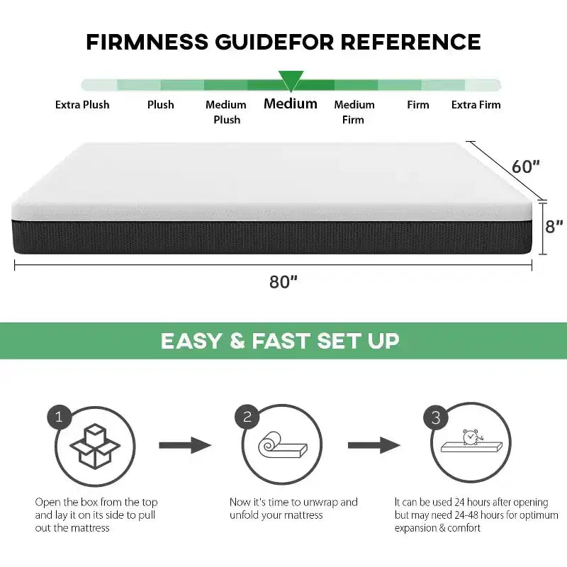 Matelas en mousse à mémoire de forme FDW de 8 pouces avec gel rafraîchissant Matelas de fermeté moyenne Queen Size Sans fibre de verre Certification CertiPUR-US