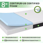 Matelas en mousse à mémoire de forme FDW de 8 pouces avec gel rafraîchissant Matelas de fermeté moyenne Queen Size Sans fibre de verre Certification CertiPUR-US