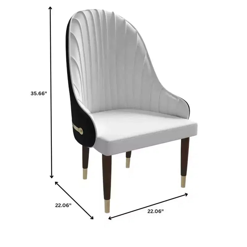Chaise de salle à manger à dossier haut LeisureMod Elara, revêtement en cuir avec motif ondulé, cadre en bois d'hévéa et accents dorés pour salle à manger