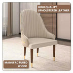 Chaise de salle à manger à dossier haut LeisureMod Elara, revêtement en cuir avec motif ondulé, cadre en bois d'hévéa et accents dorés pour salle à manger
