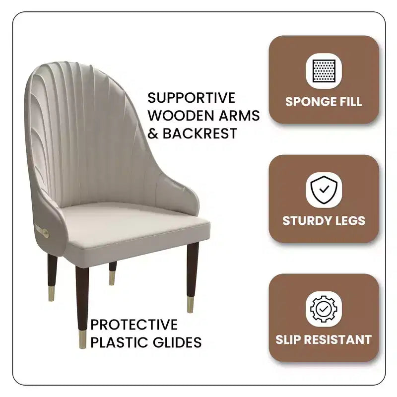 Chaise de salle à manger à dossier haut LeisureMod Elara, revêtement en cuir avec motif ondulé, cadre en bois d'hévéa et accents dorés pour salle à manger
