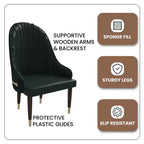 Chaise de salle à manger à dossier haut LeisureMod Elara, revêtement en cuir avec motif ondulé, cadre en bois d'hévéa et accents dorés pour salle à manger