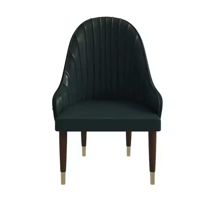 Chaise de salle à manger à dossier haut LeisureMod Elara, revêtement en cuir avec motif ondulé, cadre en bois d'hévéa et accents dorés pour salle à manger