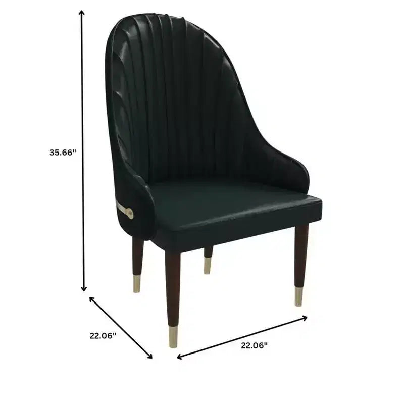 Chaise de salle à manger à dossier haut LeisureMod Elara, revêtement en cuir avec motif ondulé, cadre en bois d'hévéa et accents dorés pour salle à manger