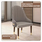 Chaise de salle à manger à dossier haut LeisureMod Elara, revêtement en cuir avec motif ondulé, cadre en bois d'hévéa et accents dorés pour salle à manger