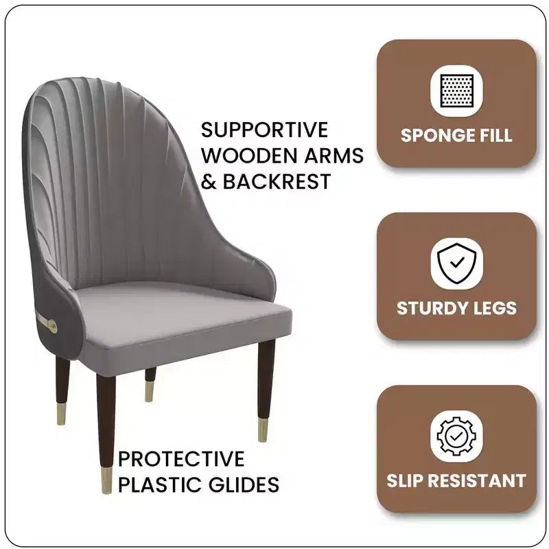 Chaise de salle à manger à dossier haut LeisureMod Elara, revêtement en cuir avec motif ondulé, cadre en bois d'hévéa et accents dorés pour salle à manger