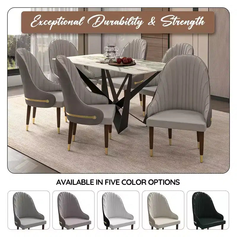 Chaise de salle à manger à dossier haut LeisureMod Elara, revêtement en cuir avec motif ondulé, cadre en bois d'hévéa et accents dorés pour salle à manger