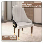 Chaise de salle à manger à dossier haut LeisureMod Elara, revêtement en cuir avec motif ondulé, cadre en bois d'hévéa et accents dorés pour salle à manger