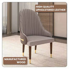 Chaise de salle à manger à dossier haut LeisureMod Elara, revêtement en cuir avec motif ondulé, cadre en bois d'hévéa et accents dorés pour salle à manger