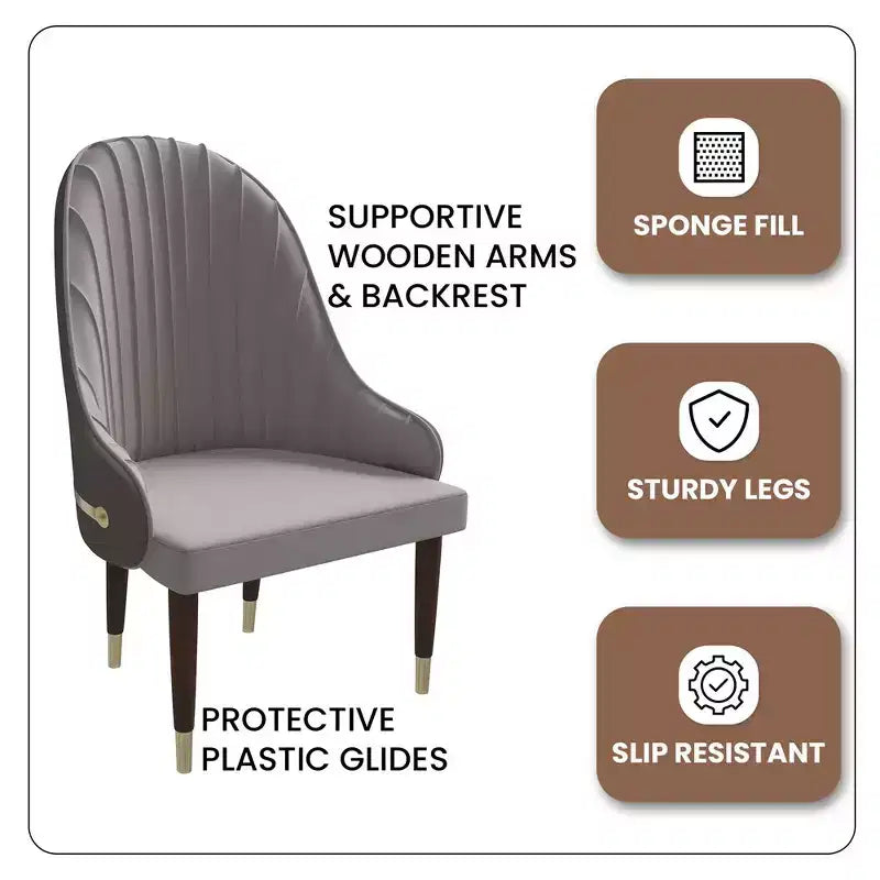 Chaise de salle à manger à dossier haut LeisureMod Elara, revêtement en cuir avec motif ondulé, cadre en bois d'hévéa et accents dorés pour salle à manger