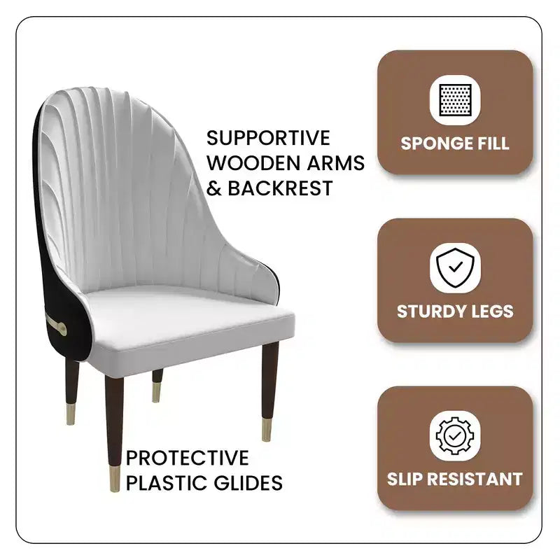 Chaise de salle à manger à dossier haut LeisureMod Elara, revêtement en cuir avec motif ondulé, cadre en bois d'hévéa et accents dorés pour salle à manger