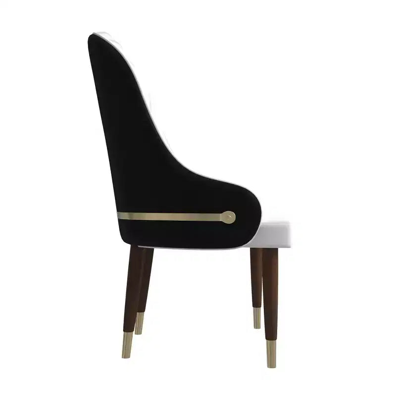 Chaise de salle à manger à dossier haut LeisureMod Elara, revêtement en cuir avec motif ondulé, cadre en bois d'hévéa et accents dorés pour salle à manger