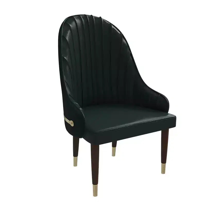 Chaise de salle à manger à dossier haut LeisureMod Elara, revêtement en cuir avec motif ondulé, cadre en bois d'hévéa et accents dorés pour salle à manger