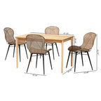 Ensemble de salle à manger 5 pièces Baxton Studio Sabelle en bois et rotin de style Japandi